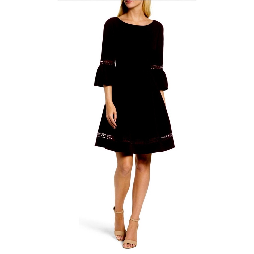 Eliza J Bell Sleeve Fit & Flare Black Dress